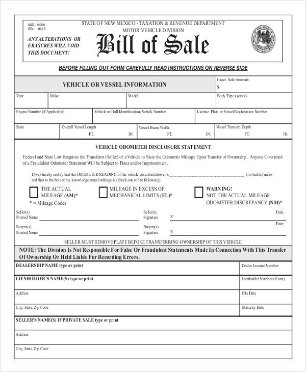Bill Of Sale form Template Auto Bill Sale 8 Free Word Pdf Documents Download
