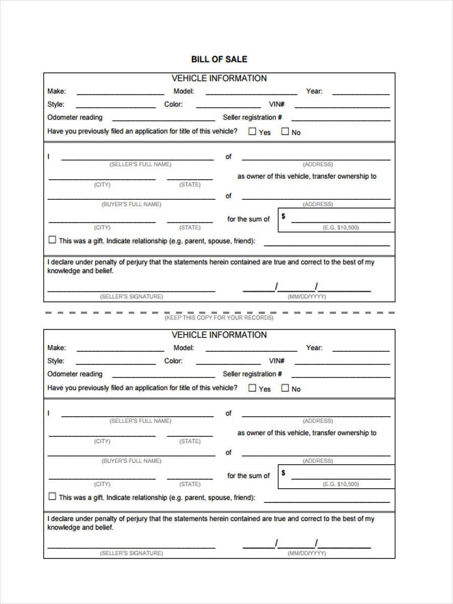 Bill Of Sale Images 7 Generic Bill Of Sale form Sample Free Sample Example