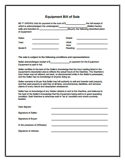 Bill Of Sale Images Equipment Bill Of Sale form Download Create Edit Fill