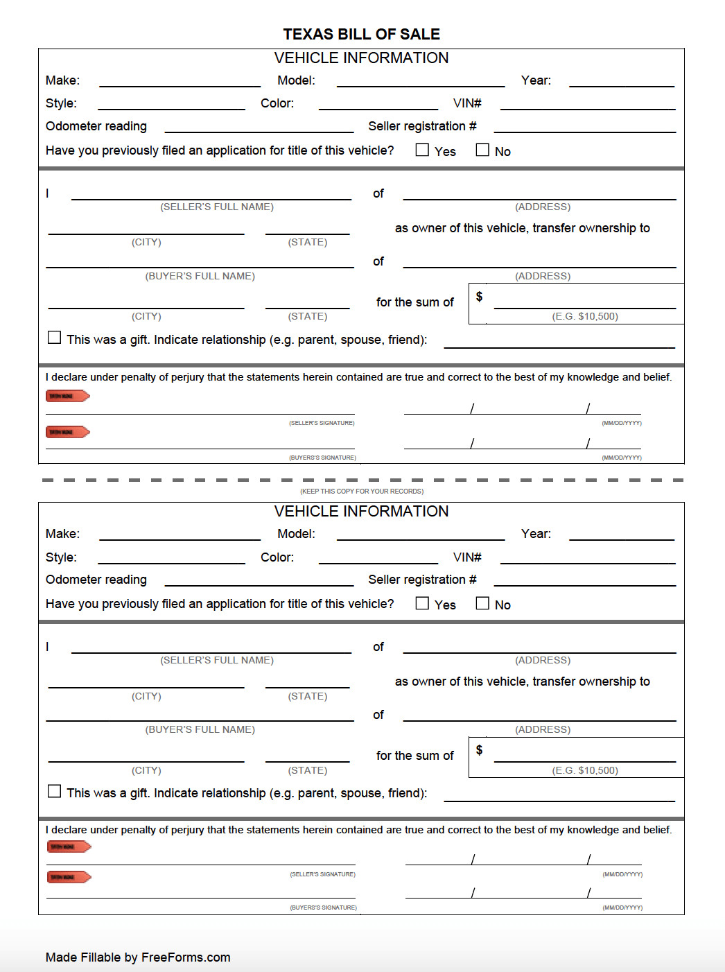 Bill Of Sale Template Texas Free Texas Bill Of Sale forms