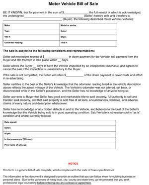 Bill Of Sale Template Texas Texas Bill Of Sale form Vehicle Bill Of Sale