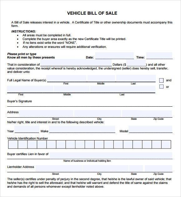 Bill Of Sale Vehicle Template 14 Sample Vehicle Bill Of Sales Pdf Word