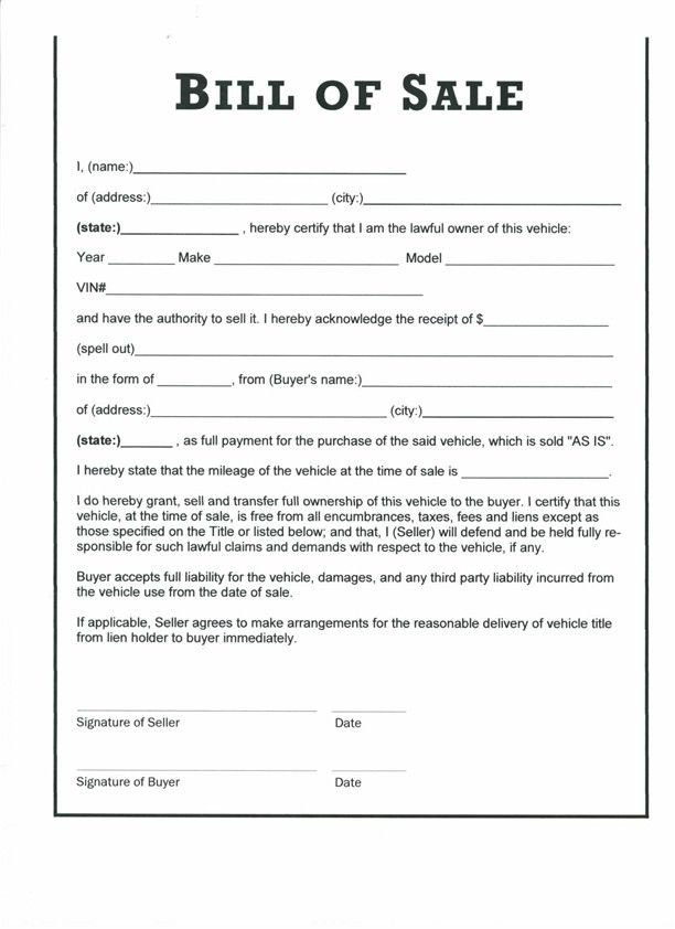 Bill Of Sale Vehicle Template Free Printable Vehicle Bill Of Sale Template form Generic