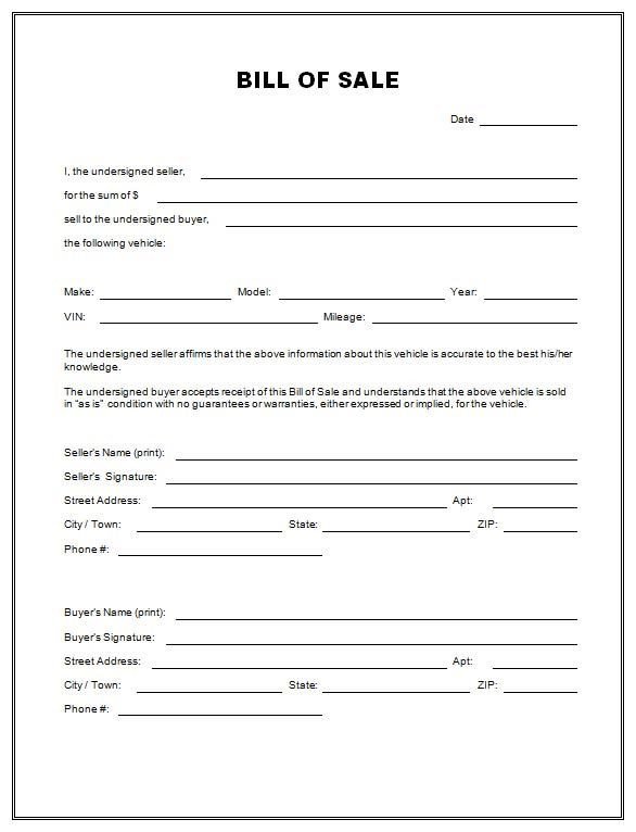 Bill Of Sale Vehicle Template Free Vehicle Bill Sale