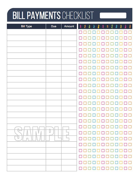 Bill Pay Calendar Template Bill Payment Checklist Printable Editable Personal Finance