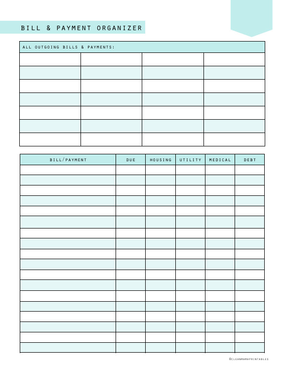 Bill Pay Calendar Template Free Printable Bill and Payment organizer Clean Mama
