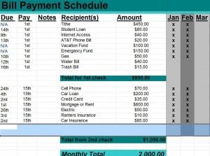 Bill Pay Schedule Template Bill Payment Schedule Template Word Excel