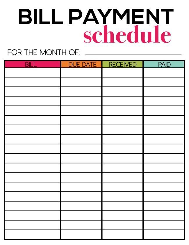 Bill Pay Schedule Template Free Printables for Newsletter Subscribers Thirty