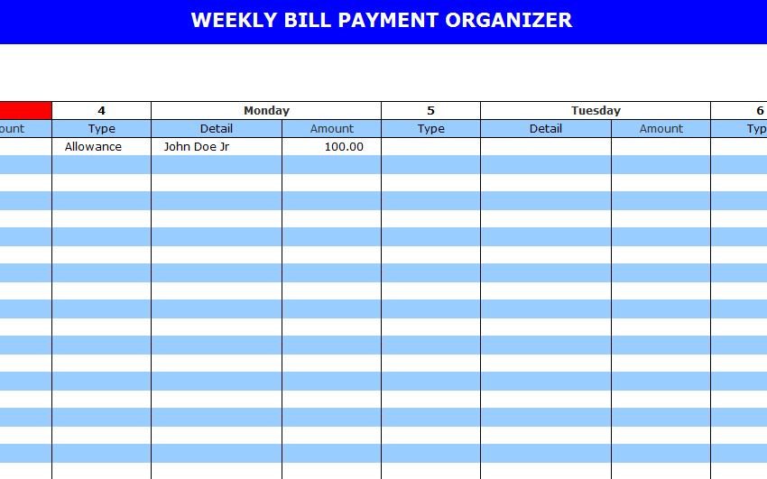 Bill Pay Schedule Template Monthly Payment Calendar Gallery