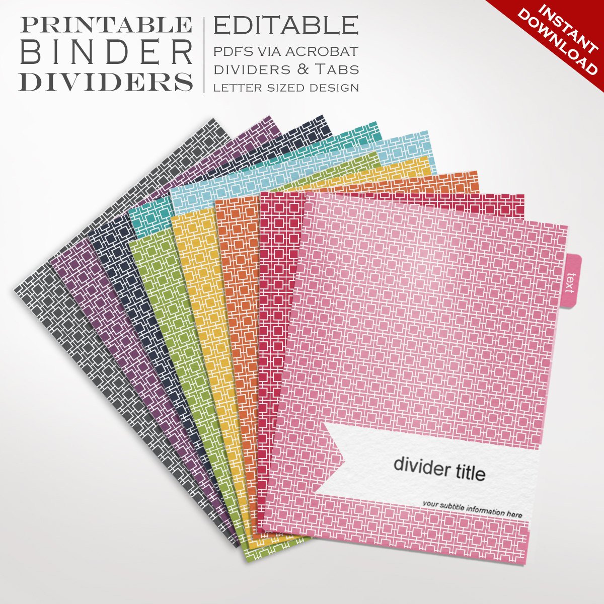 Binder Divider Tabs Template Binder Dividers Printable Binder Dividers Editable Rainbow