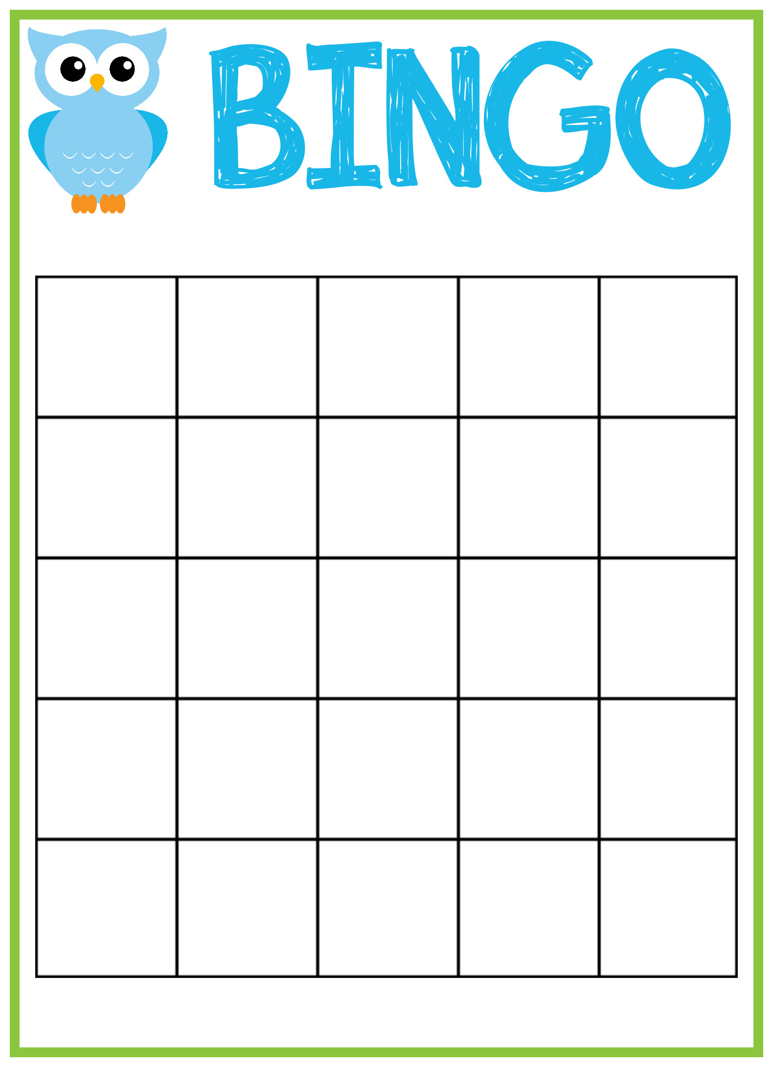 Bingo Card Template Free Baby Bingo Template