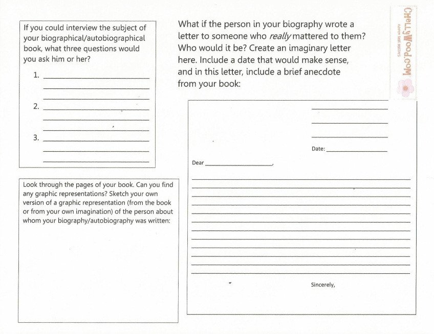 Biography Book Report Template Biographical Book Report form Pg 2