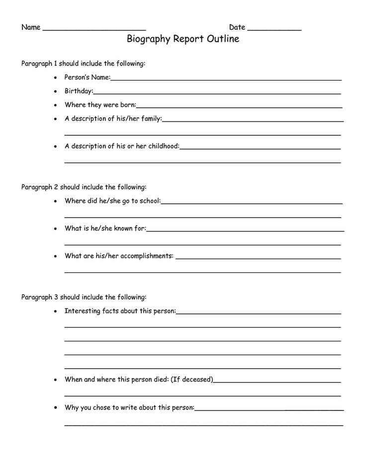 Biography Book Report Template Biography Report Outline Worksheet Pdf