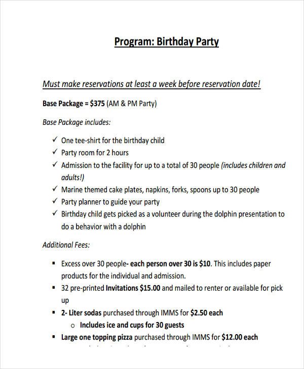 Birthday Party Program Outline 24 Program Examples Pdf Psd Doc