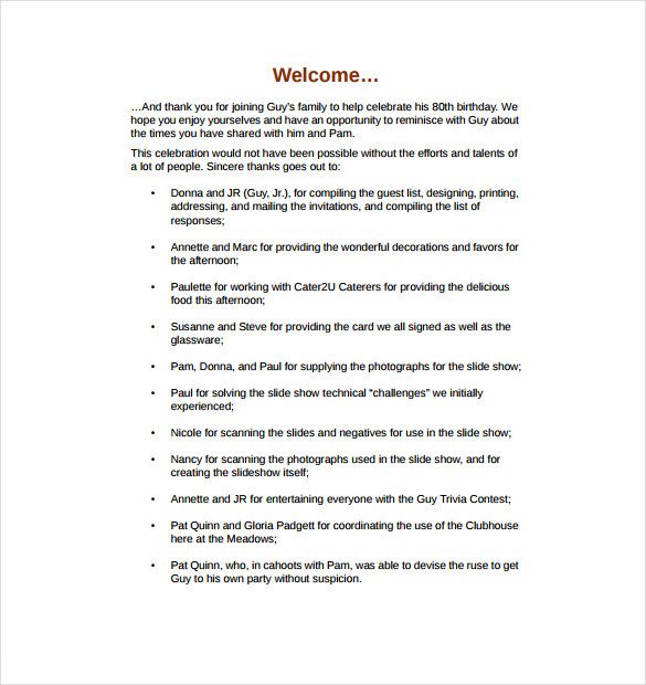 Birthday Party Program Outline 50th Birthday Party Program Template Impremedia