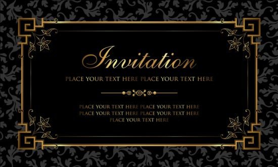 Black and Gold Invitation Template Black and Gold Vintage Style Invitation Card Vector 02