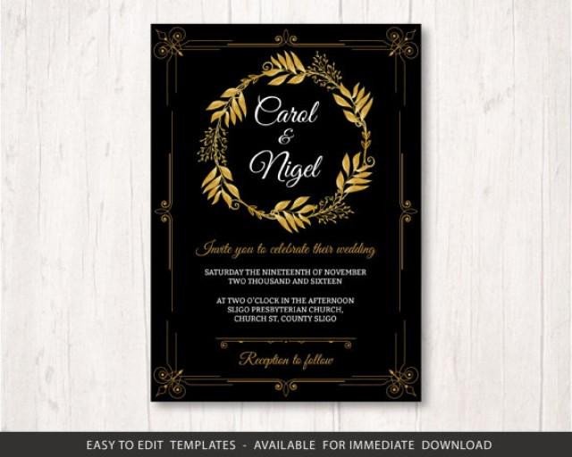 Black and Gold Invitation Template Gold Black Wedding Invite Template Set Printable Wedding