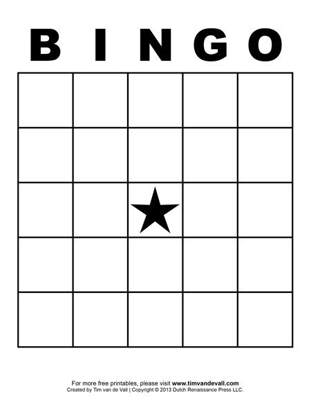 Blank Bingo Card Template Printable Blank Bingo Cards for Teachers
