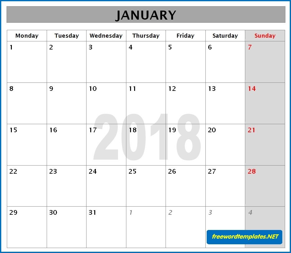 Blank Calendar Template Word 2018 Calendars