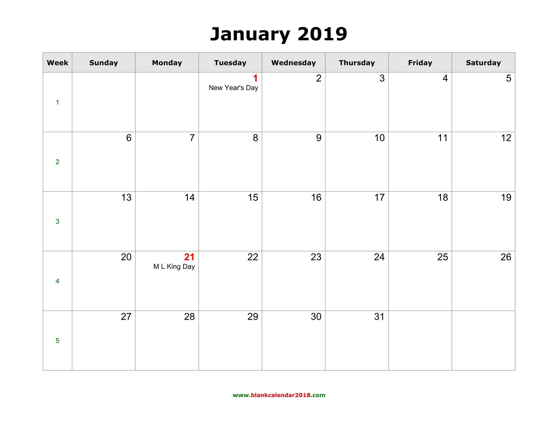 Blank Calendar Template Word Blank Monthly Holidays Calendar 2019 Landscape