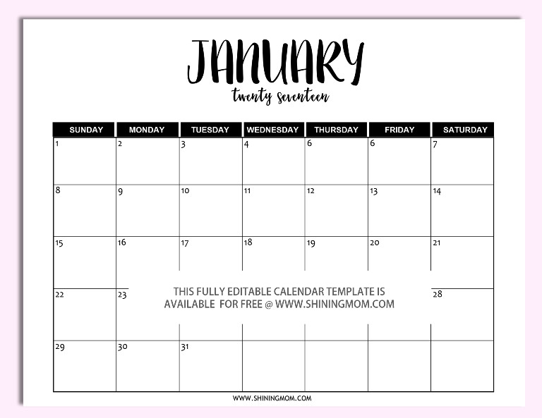 Blank Calendar Template Word Free Printable Fully Editable 2017 Calendar Templates In
