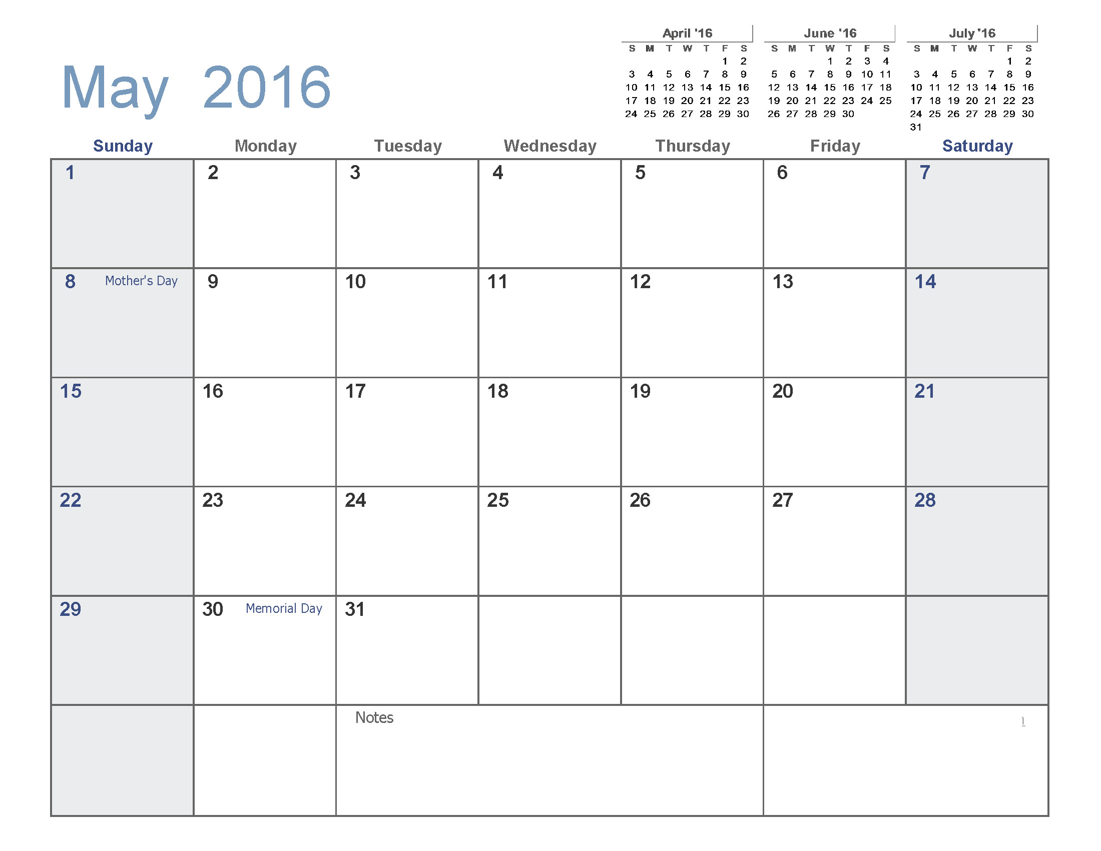 Blank Calendar Template Word May 2016 Blank Templates [pdf Word Excel]