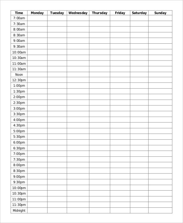Blank Daily Schedule Template Blank School Schedule Template 6 Free Pdf Word format
