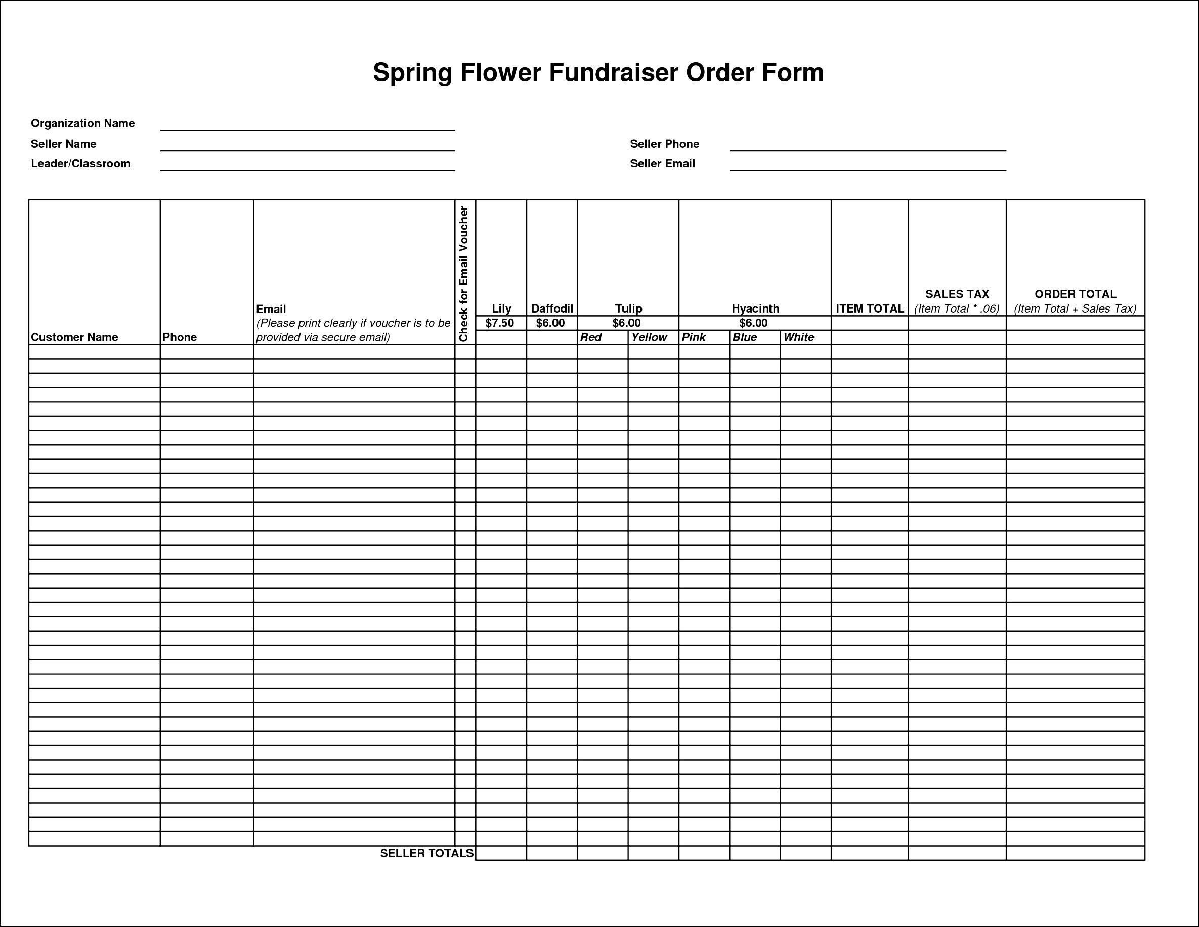 Blank Fundraiser order form Template Flower Fundraiser order forms Template
