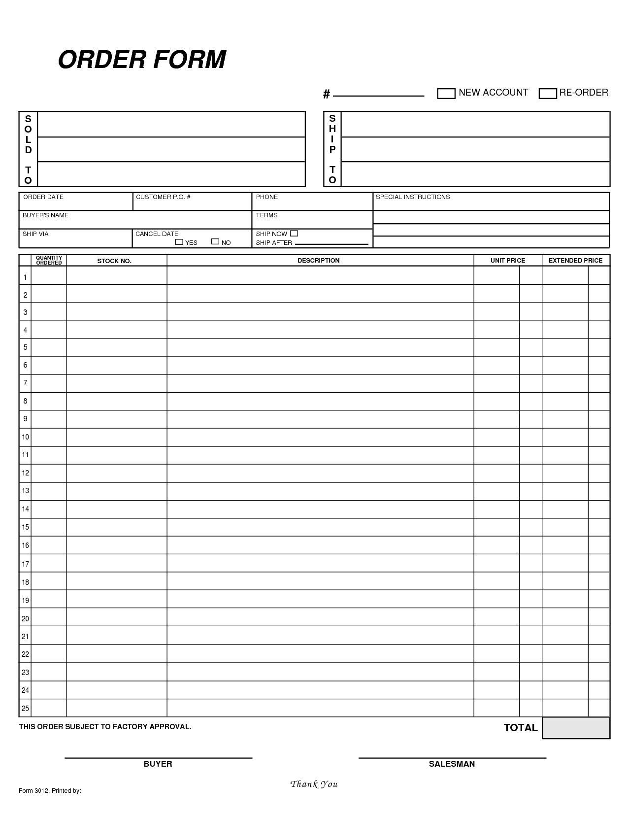Blank Fundraiser order form Template Free Blank order form Template