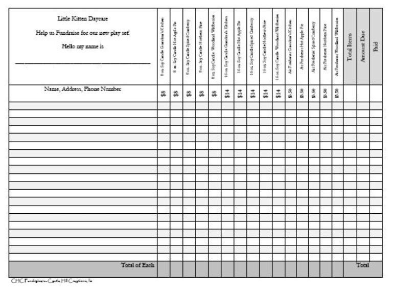 Blank Fundraiser order form Template Free Printable Fundraiser order form Templates