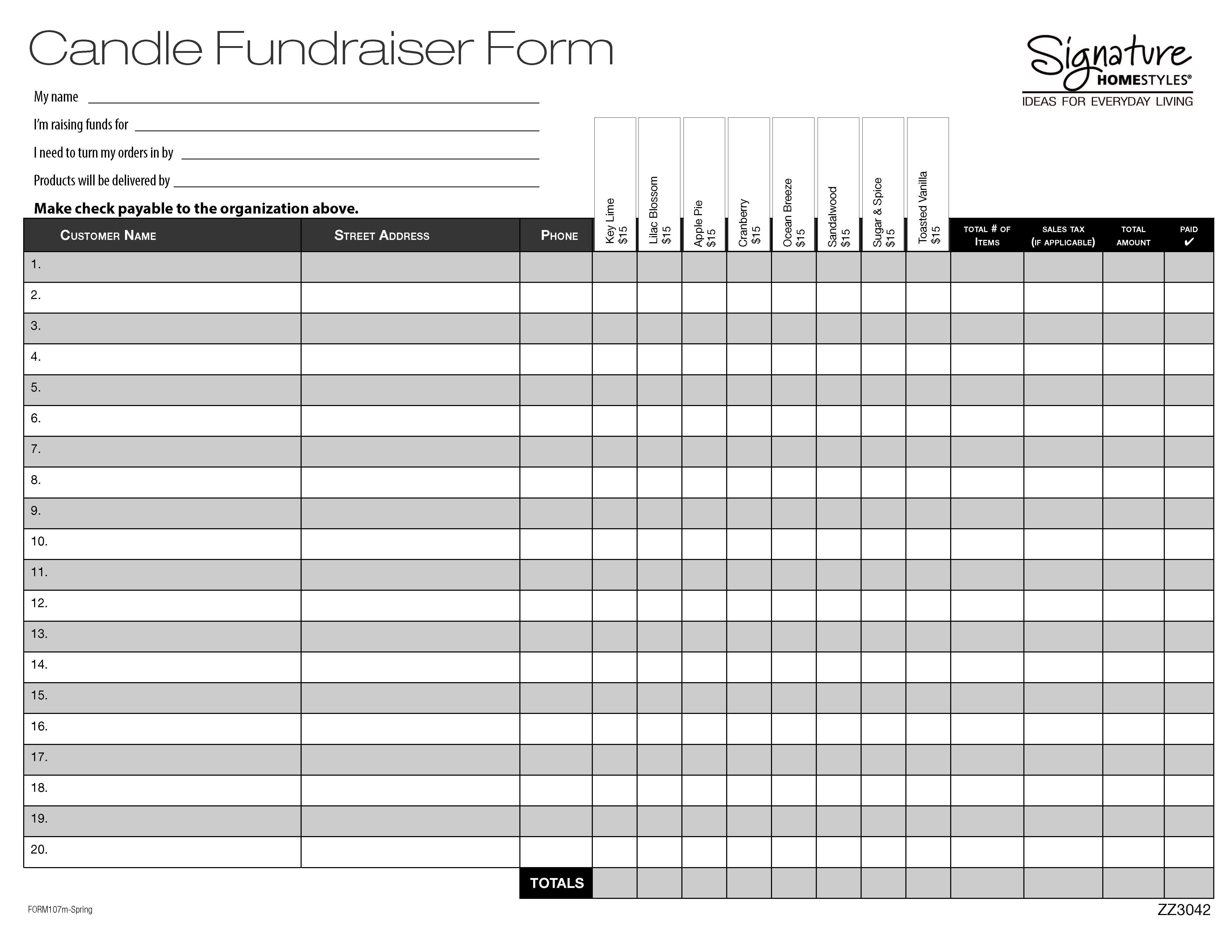 Blank Fundraiser order form Template order form Template