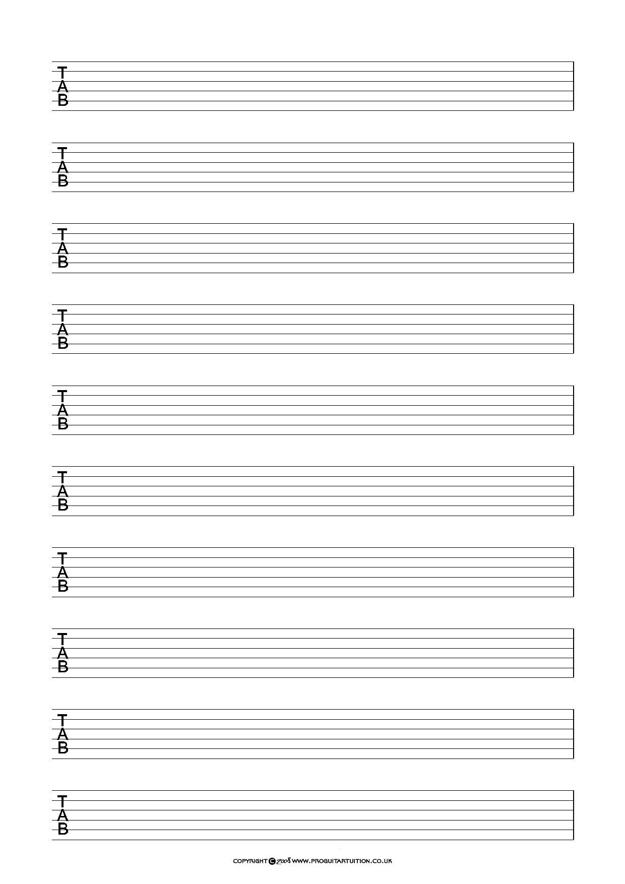 Blank Guitar Tab Sheets Blank Sheet Music for Guitar 100 Blank
