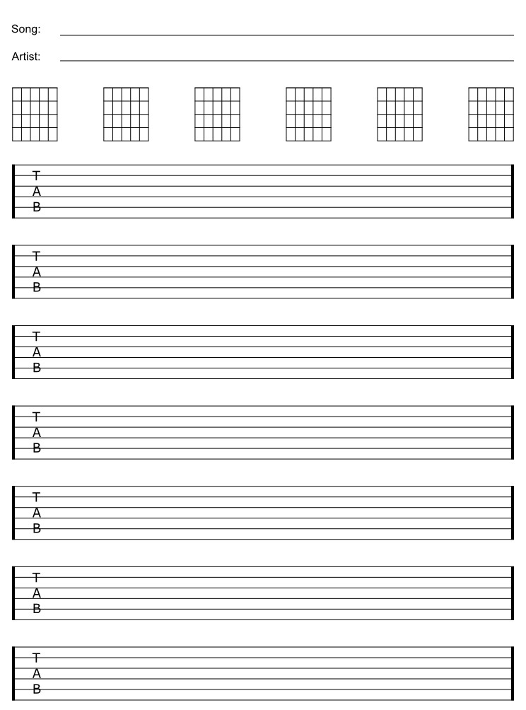 Blank Guitar Tab Sheets Free Blank Guitar Sheet Staff &amp; Tab Paper