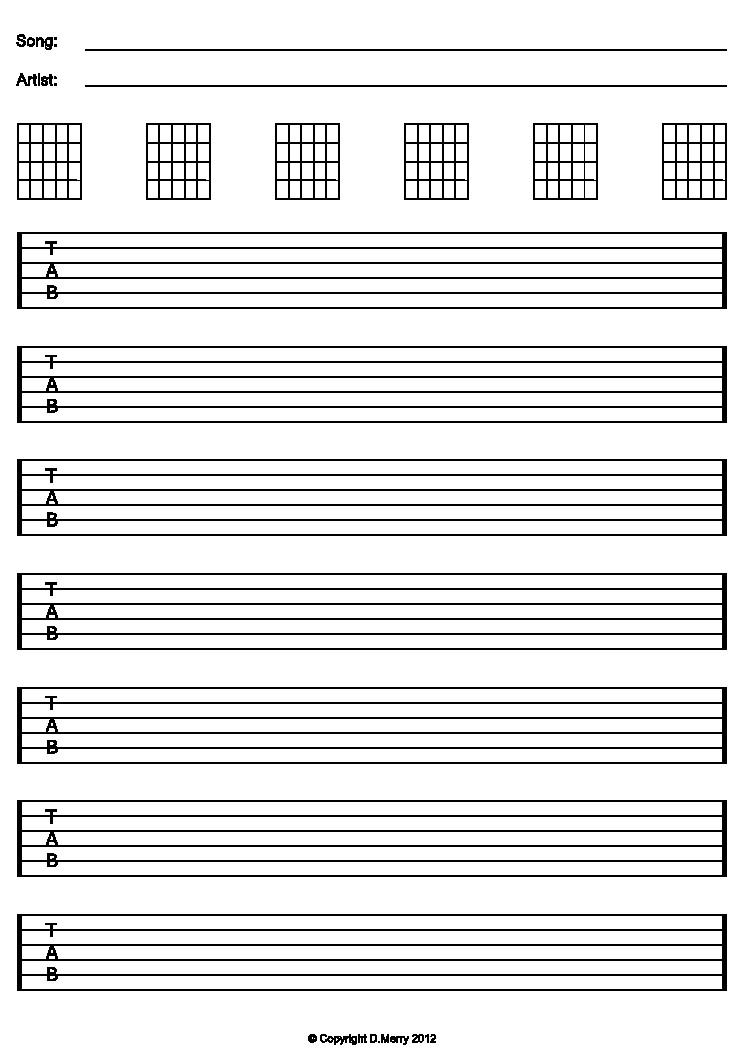 Blank Guitar Tab Sheets Free Guitar Blank Tab Paper Staff Paper Ready to Print