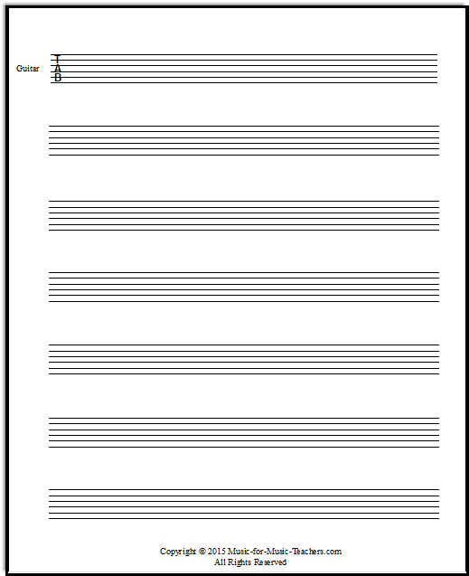 Blank Guitar Tab Sheets Free Guitar Tablature Paper for Teachers Downloadable and