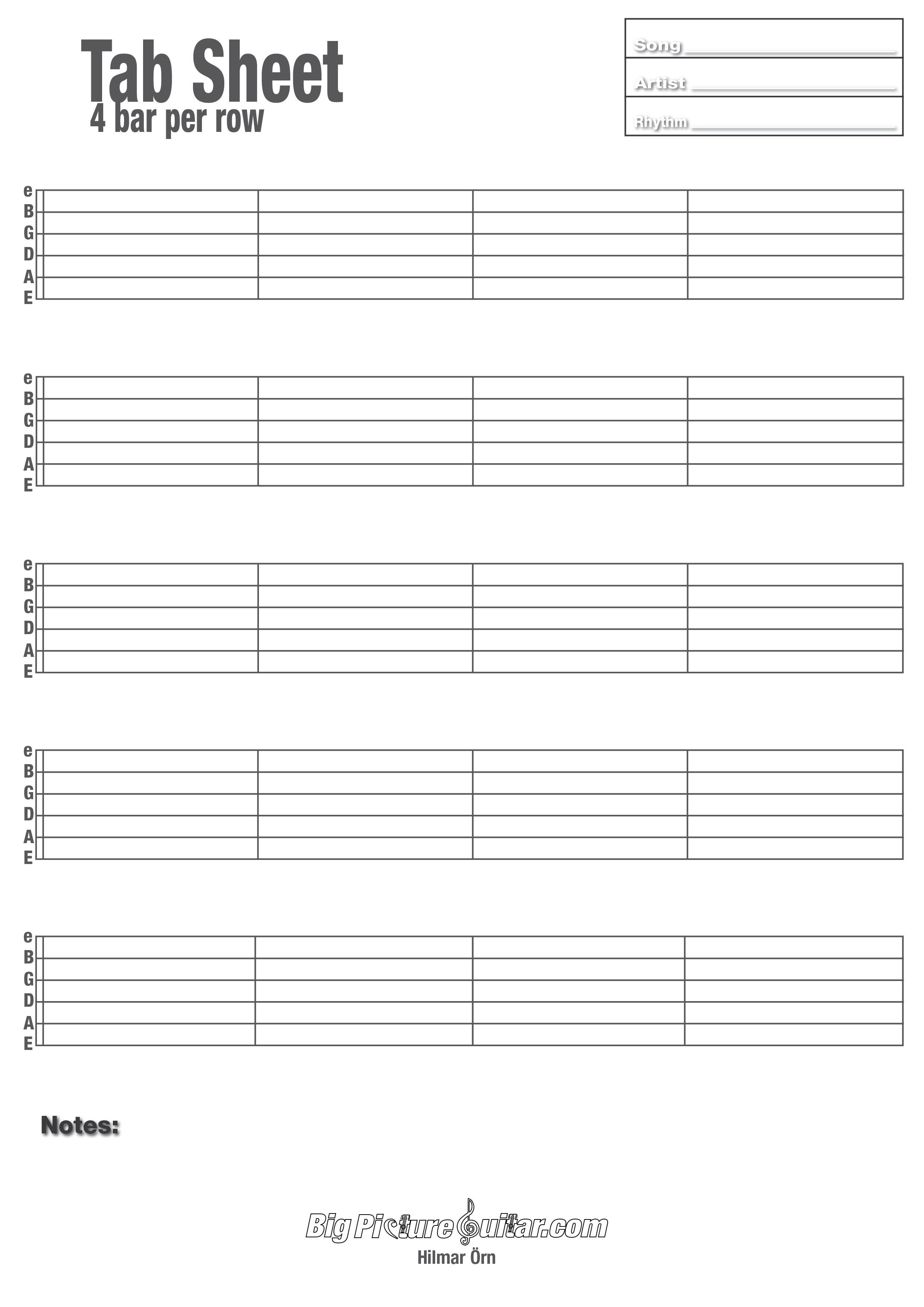 Blank Guitar Tab Sheets Printable Blank Guitar Tab Sheets