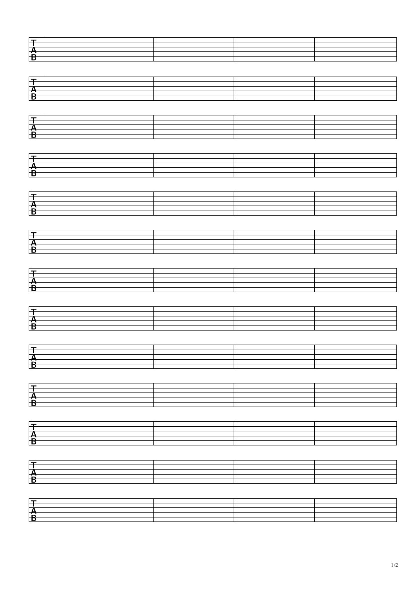 Blank Guitar Tab Sheets Tab Notation Lines Music In 2019
