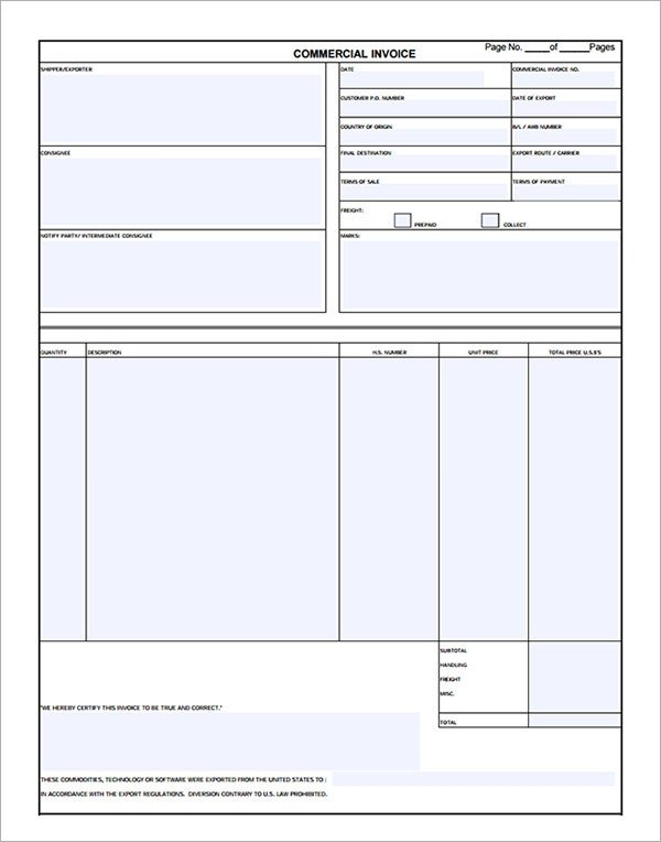 Blank Invoice Template Pdf 19 Mercial Invoice Templates Download Free Documents