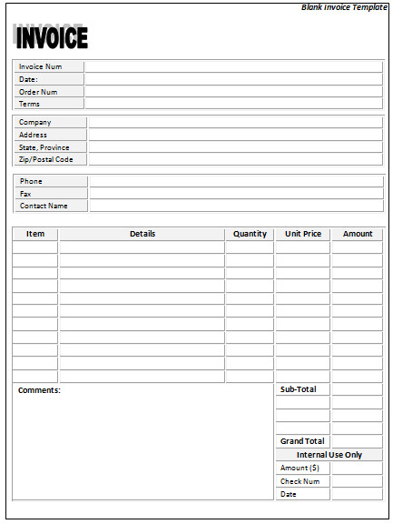 Blank Invoice Template Word Blank Invoice Template 5 Free Blank Invoices