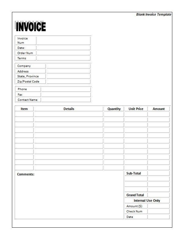 Blank Invoice Template Word Blank Invoice Template Printable Word Excel Invoice