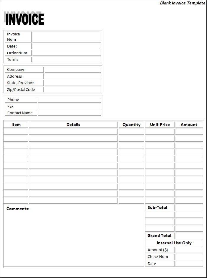 Blank Invoice Template Word Invoice Templates