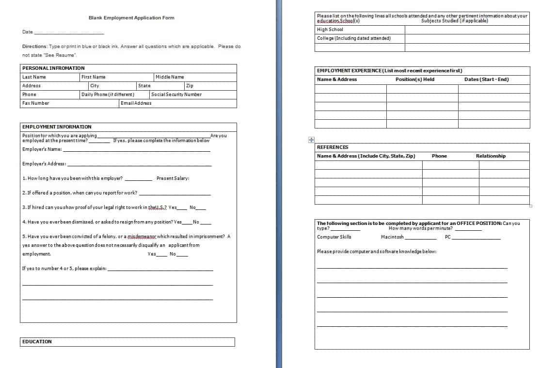 Blank Job Application Template Blank Employment Application form Free formats Excel Word