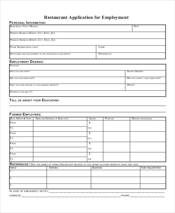 Blank Job Application Template Sample Blank Employment Application Sample 9 Examples