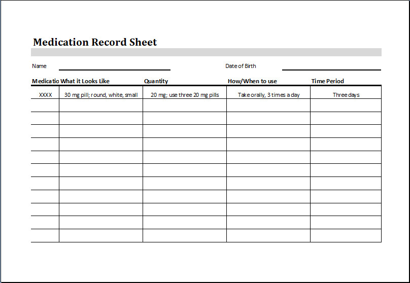 Blank Medication Administration Record Template Medication Record Sheet – Word & Excel Templates