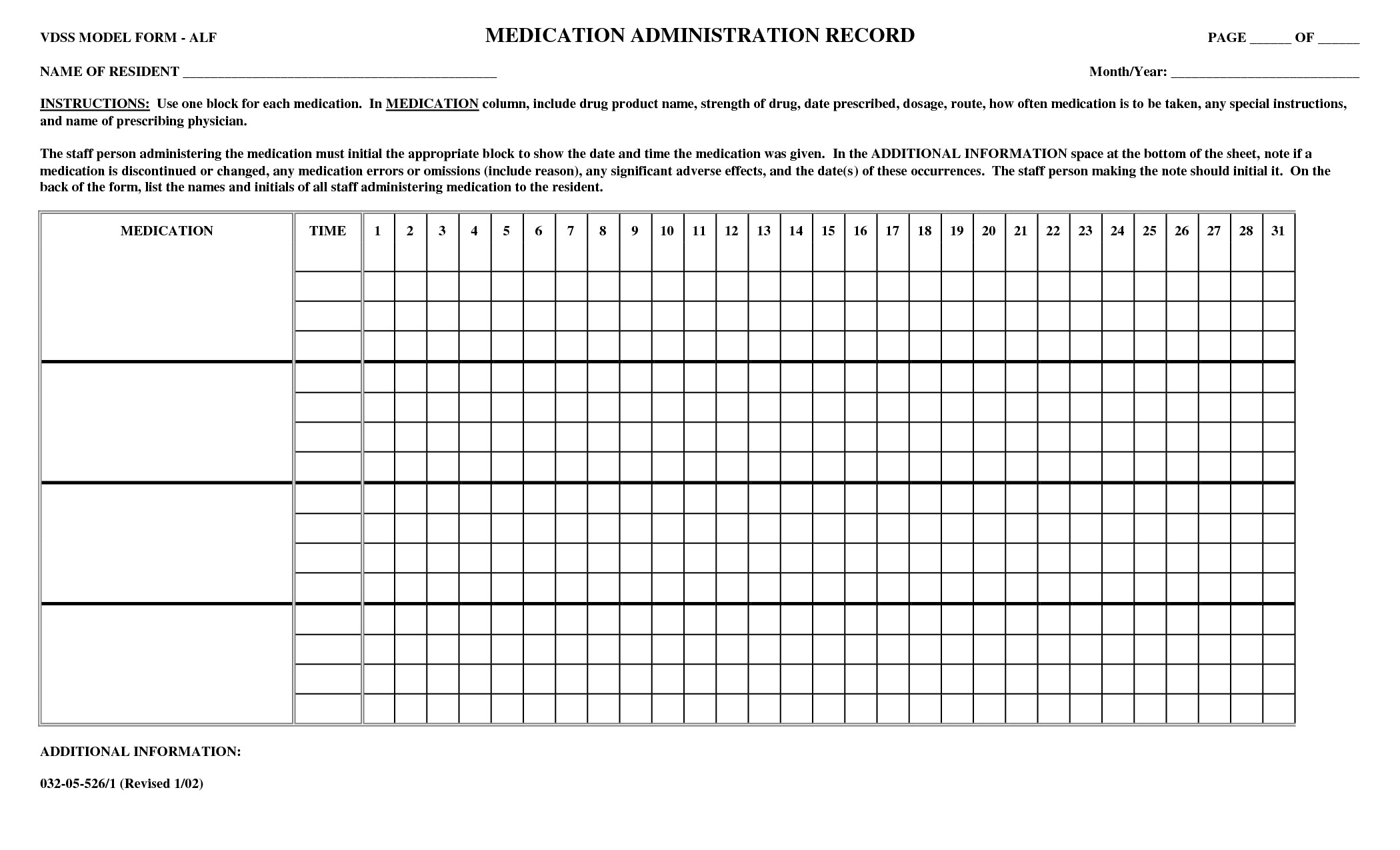 Blank Medication Administration Record Template Printable Medication Administration Record