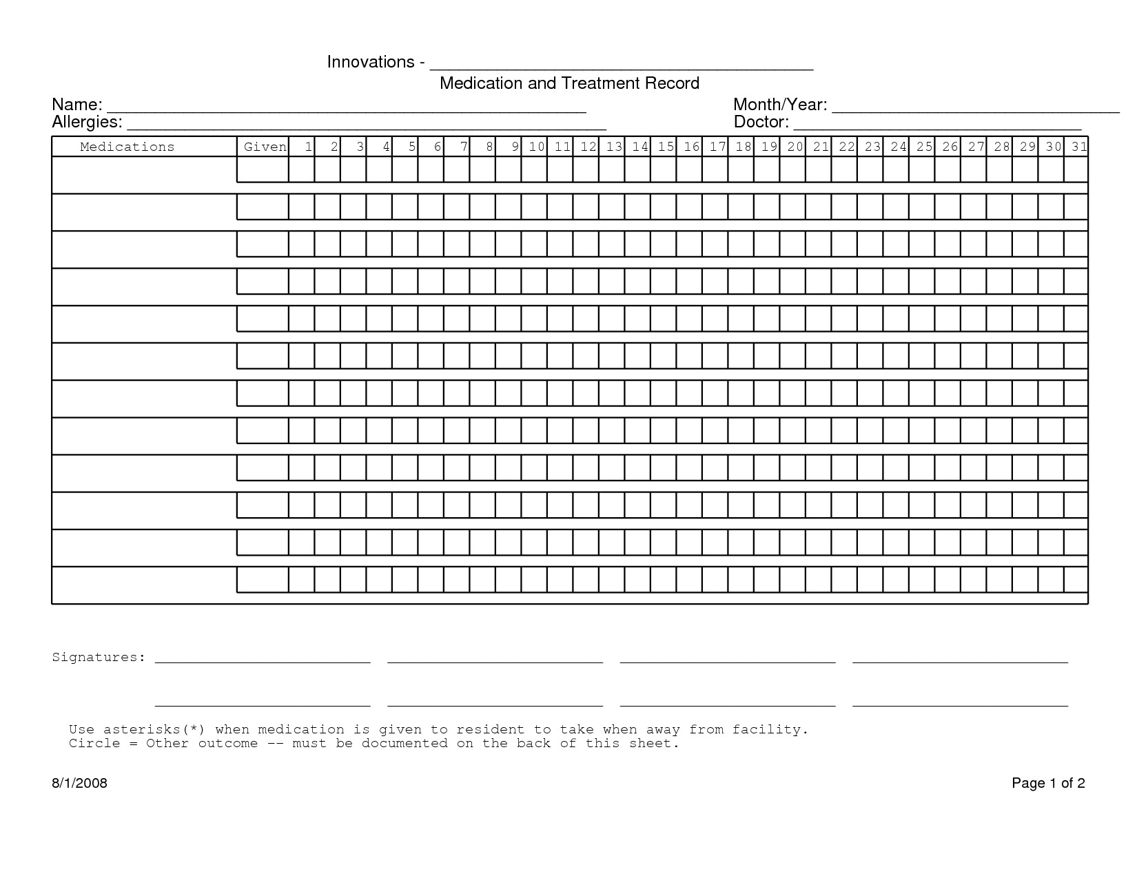 Blank Medication Administration Record Template Search Results for “printable Monthly Medication