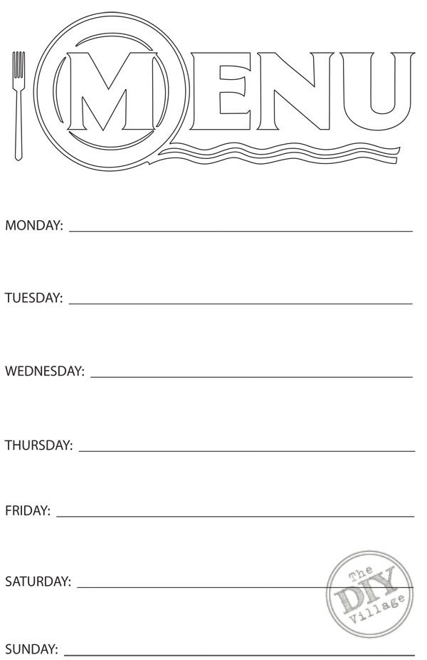 Blank Menu Template Free Free Printable Weekly Menu Planner the Diy Village Blank Menu Template Free Free Printable Weekly Menu Planner the Diy Village