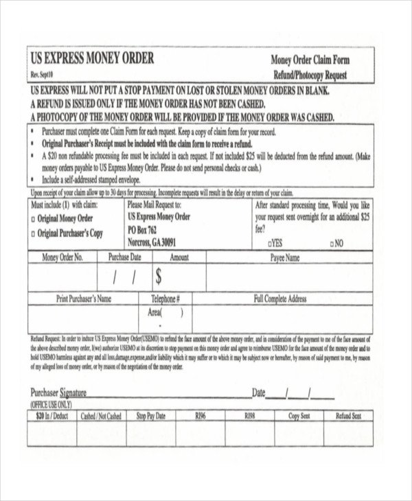 Blank Money order Template Money order forms 8 Free Word Pdf format Download