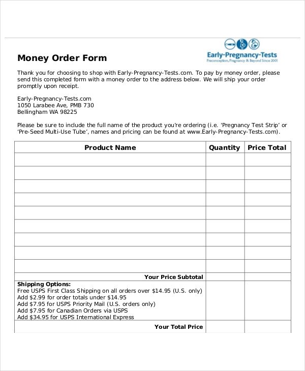 Blank Money order Template Money order forms 8 Free Word Pdf format Download
