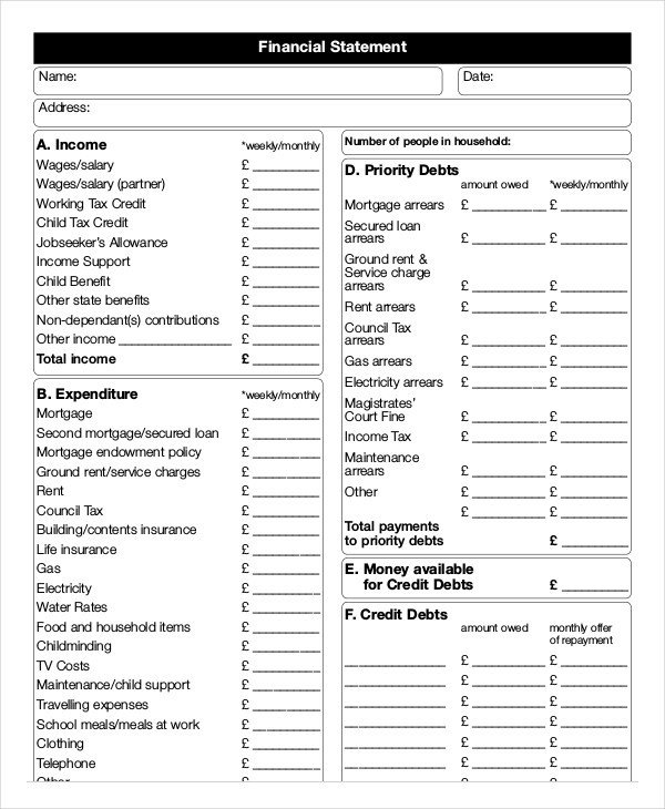 Blank Personal Financial Statement Personal Financial Statement Blank forms Ealcberkeley X